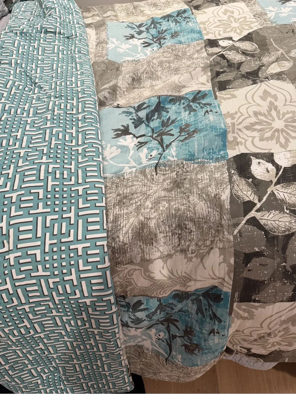 Teal and Gray Patchwork Comforter Home Bedding Scott Living